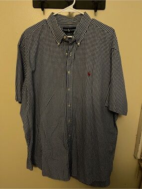 Ralph Lauren Blue and White Gingham Button-Down Shirt